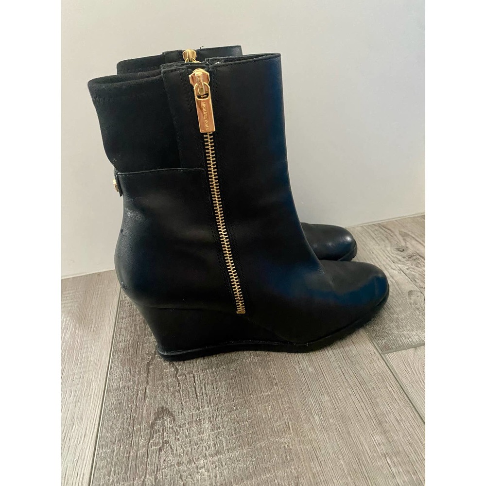 Michael Kors Aileen Wedge Bootie Black Leather Ankle Boots Size 7.5